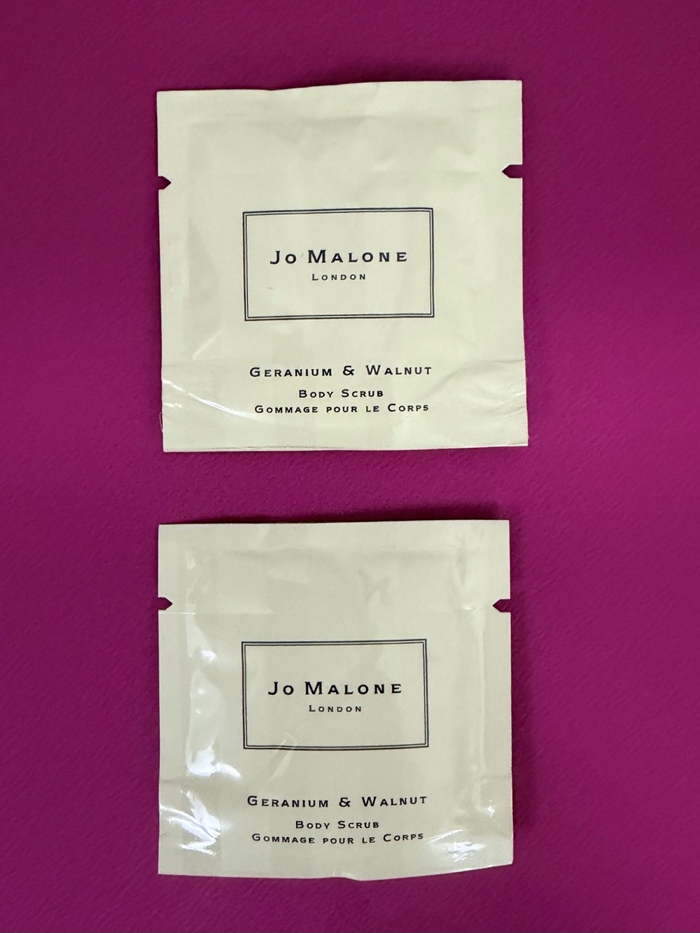 Jo Malone Geranium & Walnut Body Scrub (Set of 2) Travel/Purse Size 7ml/Each